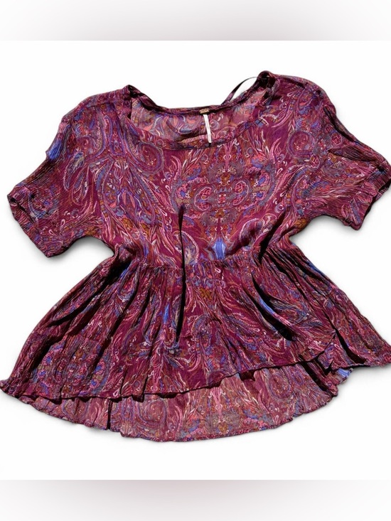 Free People Tops - Free People “Say You Will” Sheer Paisley Top – Plum, Size Women’s Small 🌿